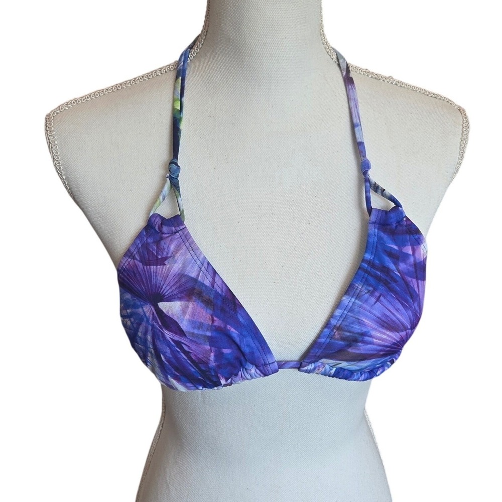 Athleta Triangle String Bikini Top Purple Size Tropical Floral Swim Beach Resort